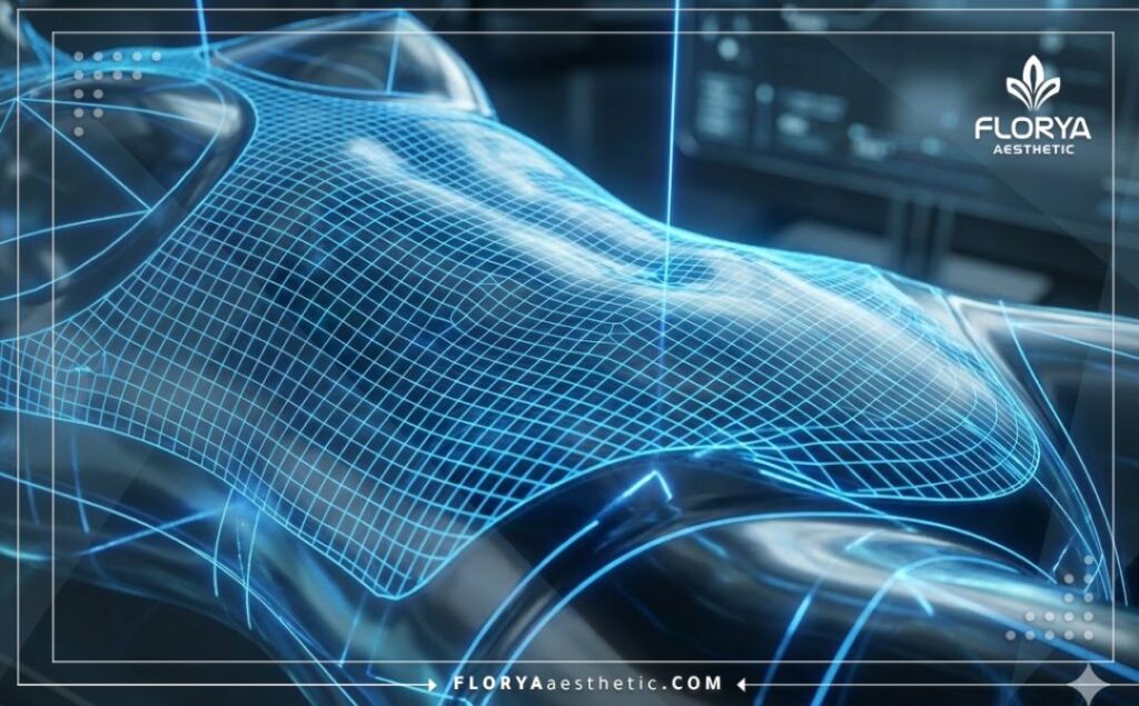 Макро 3D сканирование поверхности живота для точного контурирования тела.