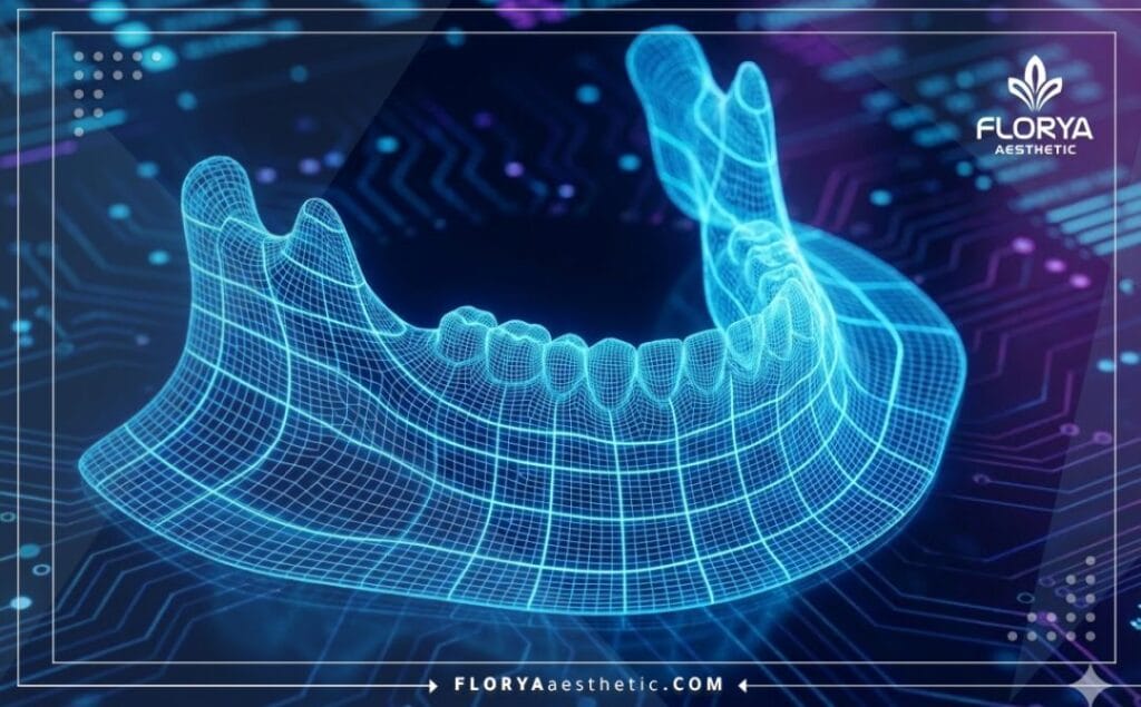 Primer plano de un contorno mandibular perfecto y suave tras la cirugía.