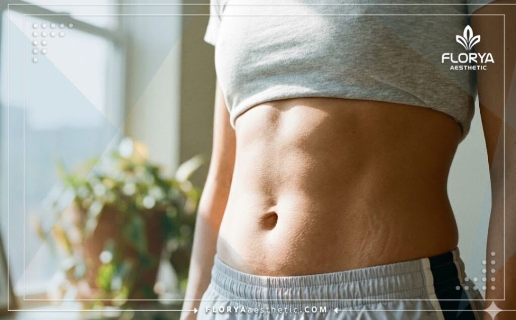 Детальный снимок здорового и подтянутого живота после успешного похудения