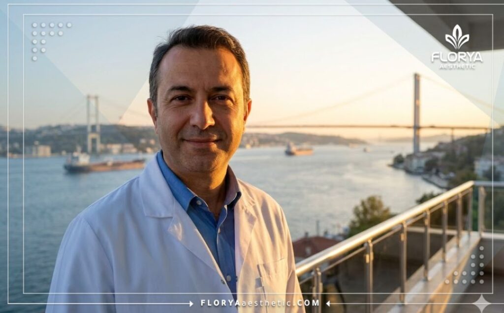 Приветливый бариатрический врач на фоне Босфорского моста в Стамбуле