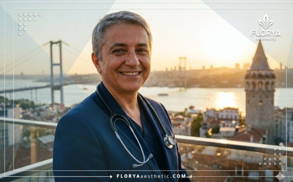 Docteur accueillant à Istanbul devant le Bosphore pour soins esthétiques.