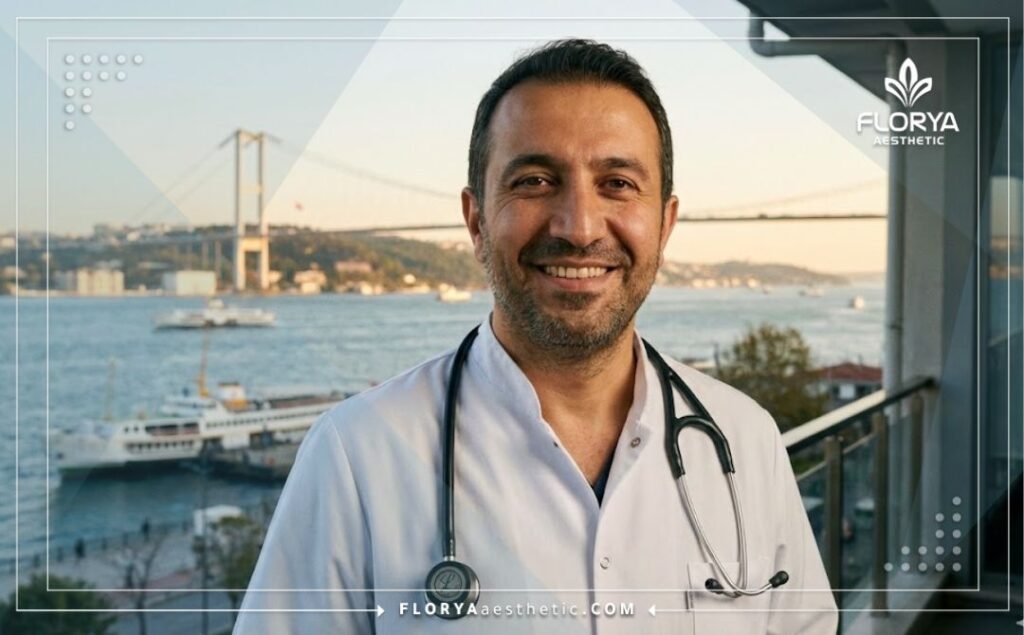 Friendly eye surgeon smiling warmly with an Istanbul Bosphorus background