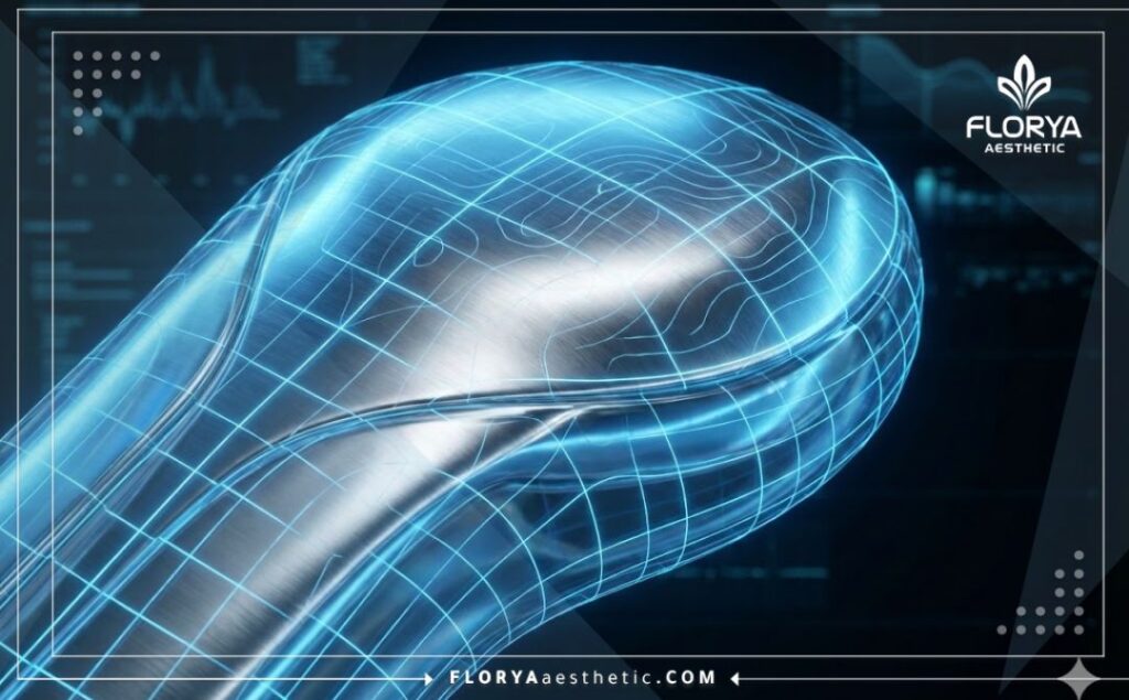 Numérisation 3D macro détaillant la précision technologique des prothèses médicales masculines.