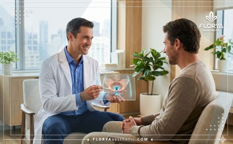Médecin expliquant l'Implant pénien en Turquie sur une tablette numérique.