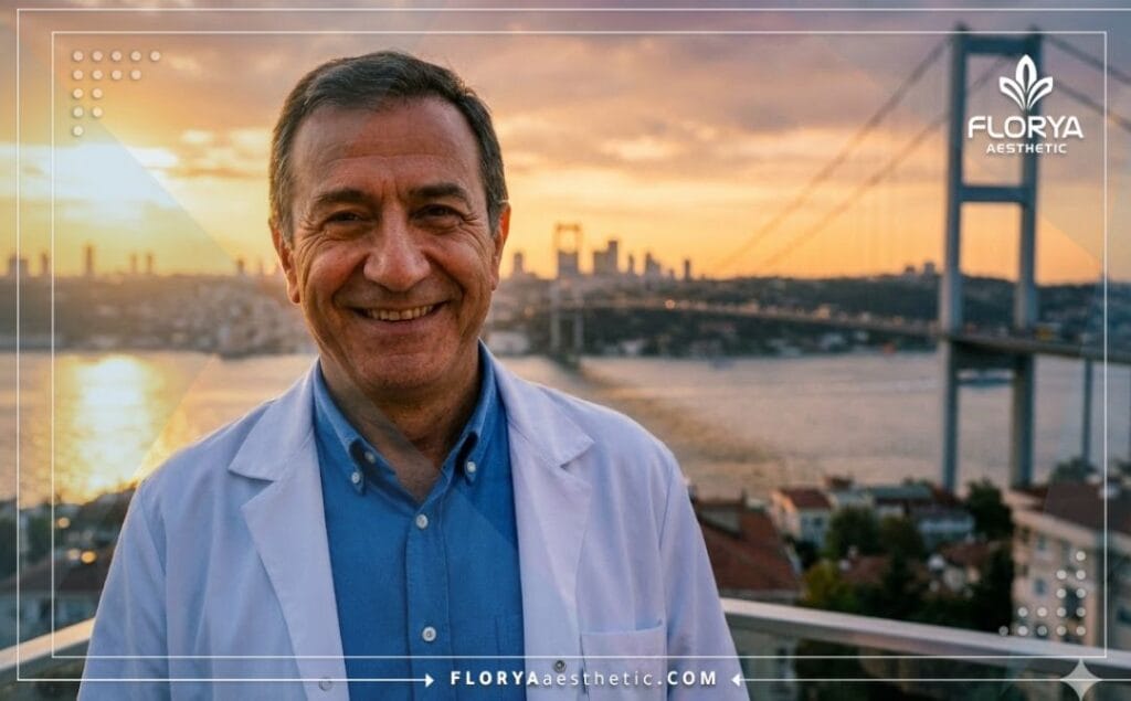 Cirujano amable invitando a pacientes a Estambul