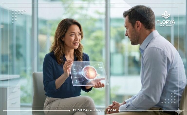 Doctor analizando Riesgos Operación Desprendimiento Retina Turquía en pantalla