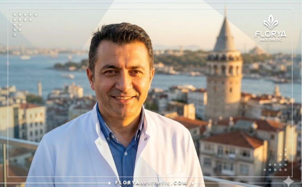 Friendly aesthetic surgeon standing in front of the Bosphorus Bridge in Istanbul