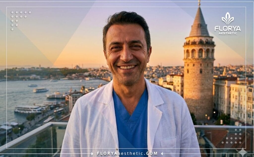 Chirurgien accueillant à Istanbul avec le pont du Bosphore en arrière-plan.