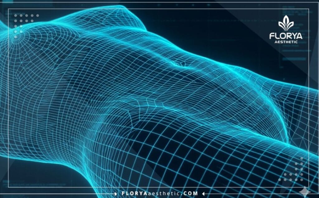 Digital 3D topographic scan of the abdominal area highlighting the precision of laser lipolysis.