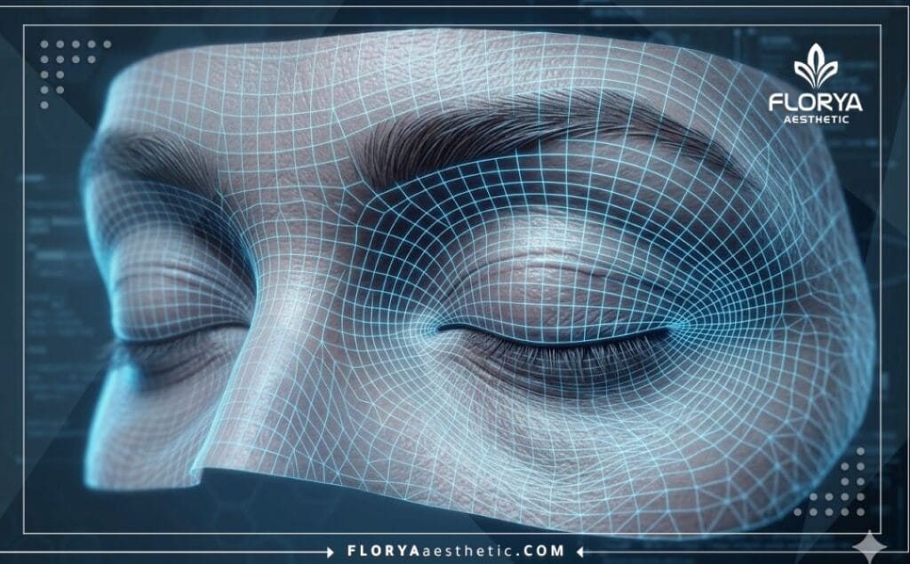 Futuristic 3D medical surface scan of the upper eyelid anatomy