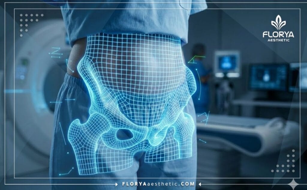 Escaneo topográfico 3D de alta tecnología del área pélvica para máxima precisión.