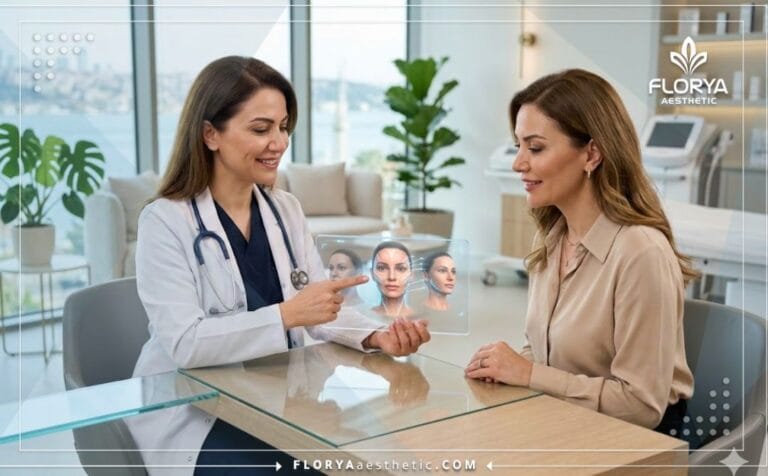 Doctor explicando el Lifting facial y de cuello en Turquía con tecnología.