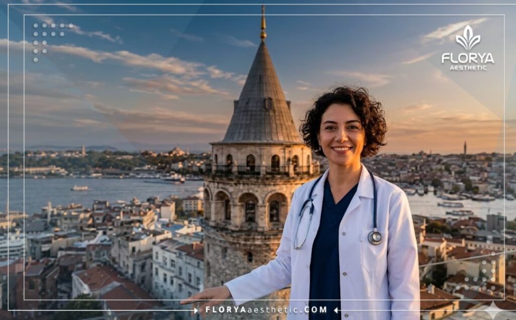 Friendly eye surgeon in Istanbul with the Bosphorus Bridge in the background.