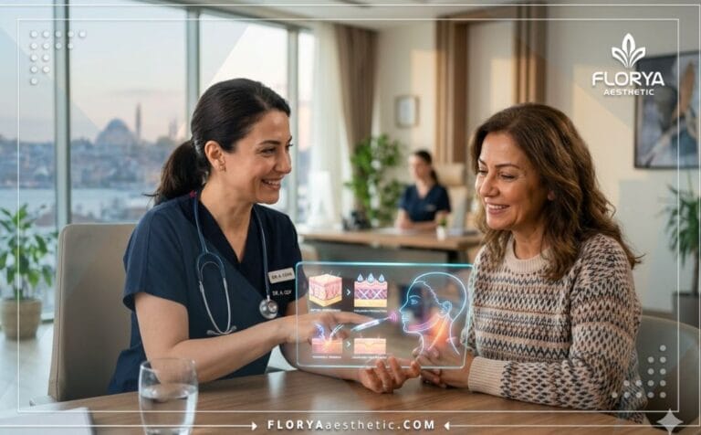 Professional doctor demonstrating the Benefits of J-Plasma Skin Tightening in Turkey using advanced digital technology