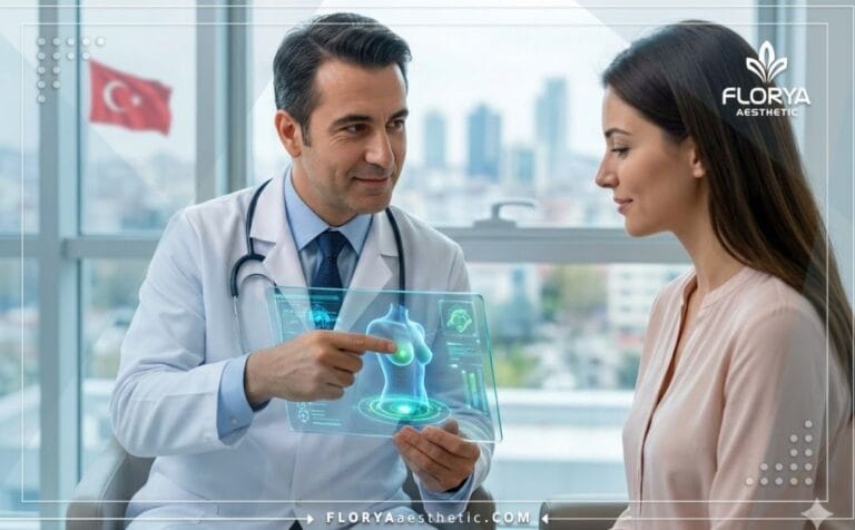 A professional doctor demonstrating the Benefits of Mastectomy in Turkey using advanced digital technology.