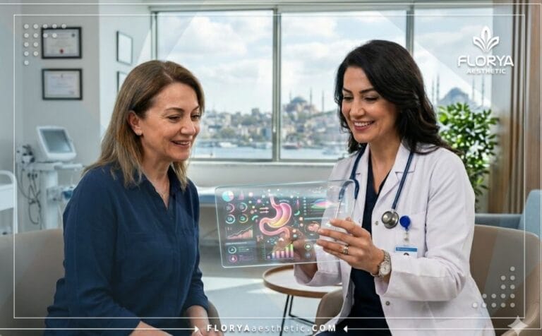 Doctor explaining Benefits of Mini Gastric Bypass in Turkey using advanced digital planning tools.