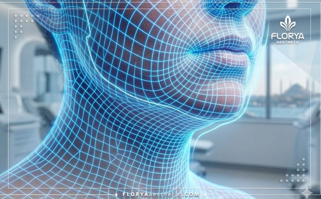 Escaneo digital 3D del área del cuello y mentón para planificación quirúrgica.