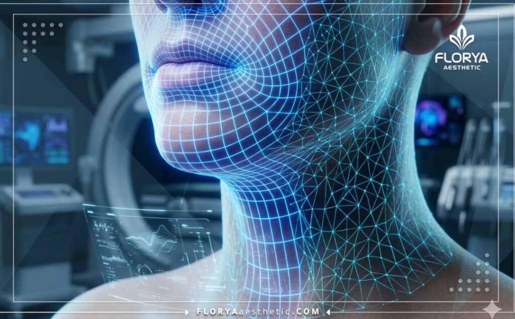 Escaneo topográfico 3D de alta tecnología de la zona de la mandíbula y el cuello