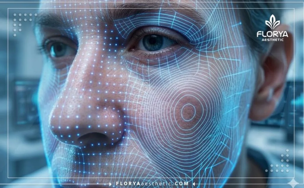 High-tech 3D macro surface scan of facial anatomy for aesthetic precision.