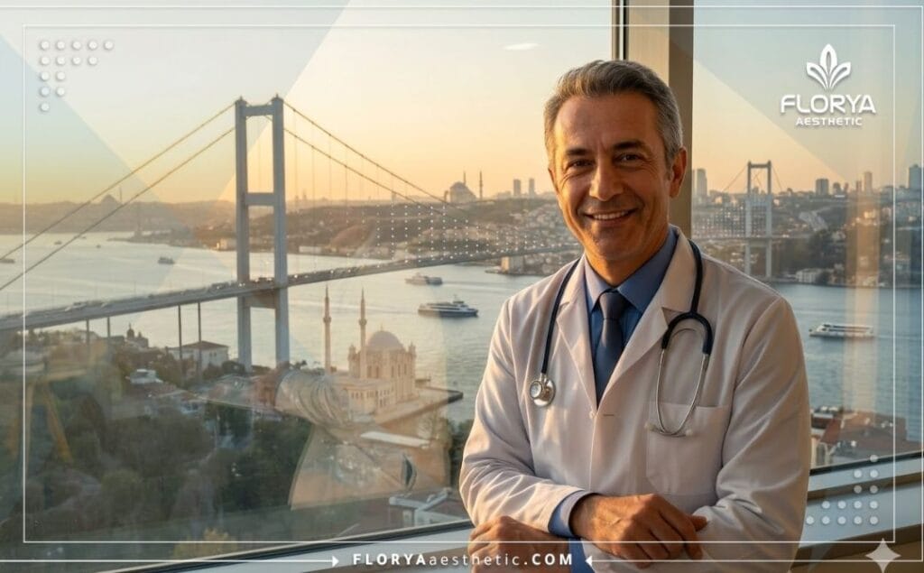 Cirujano amigable dando la bienvenida a pacientes en Estambul
