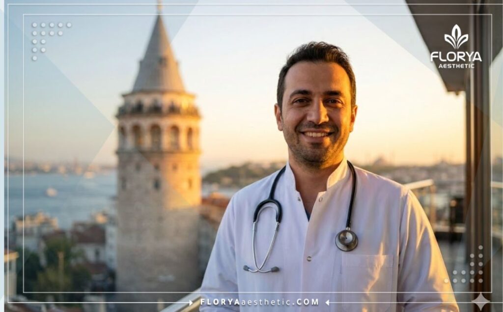 Smiling expert urologist in Istanbul with the Bosphorus Bridge in the background.