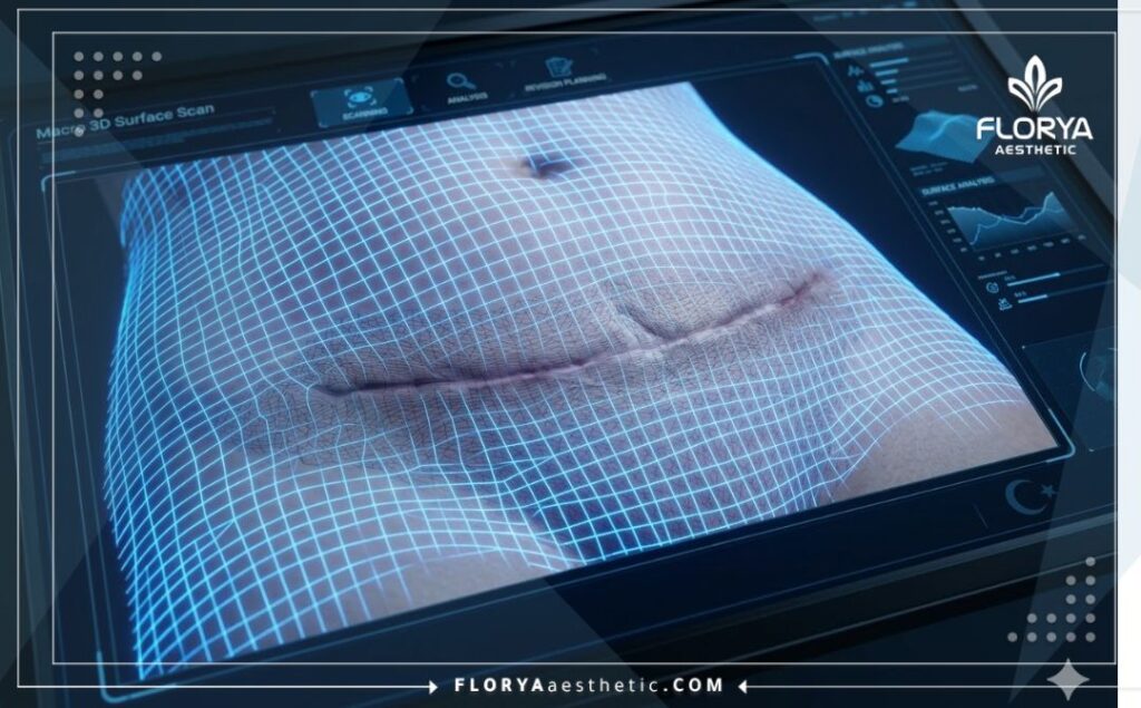 Modélisation 3D de haute technologie ciblée sur la zone abdominale pour la révision cutanée.