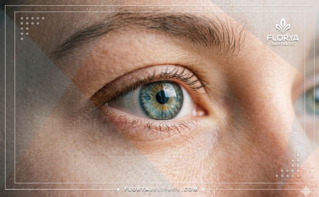 Vista macro de un ojo sano y claro mostrando un resultado quirúrgico impecable