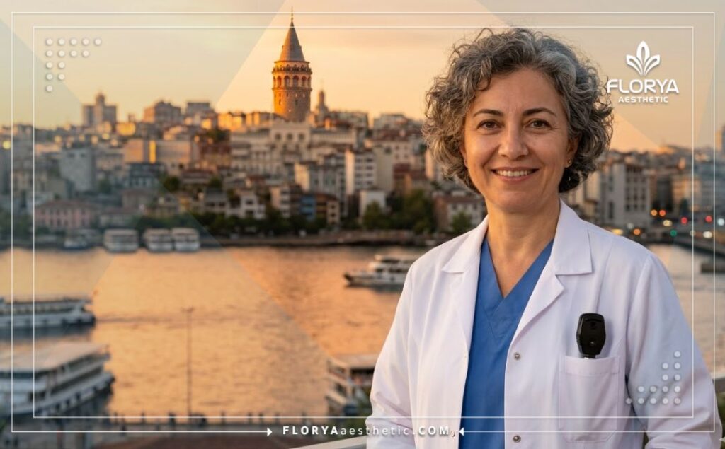 Приветливый офтальмолог на фоне моста в Стамбуле