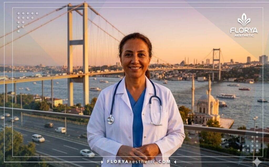 Médecin accueillant à Istanbul avec le Bosphore en arrière-plan