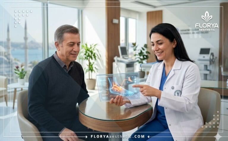 Professional doctor explaining Corn Removal Surgery in Turkey using a transparent digital tablet