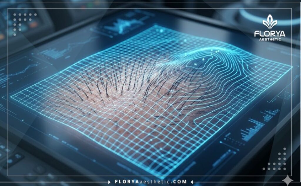 3D-сканирование поверхности головы, показывающее точное распределение волосяных фолликулов.