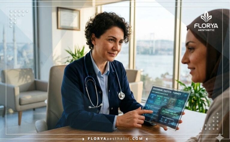 Médecin expliquant le Coût du Duodenal Switch en Turquie sur tablette.