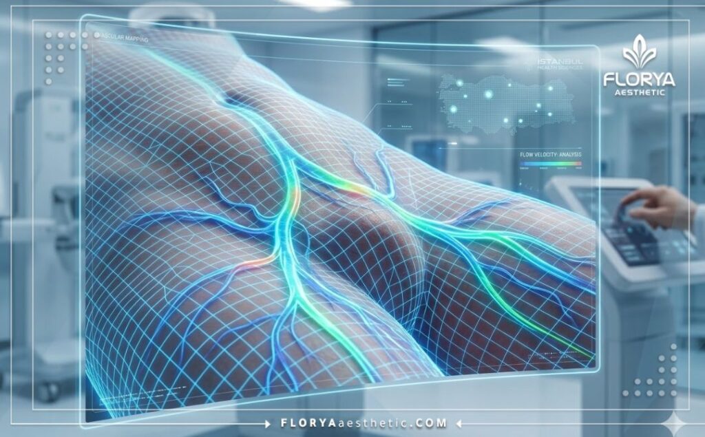 مسح رقمي ثلاثي الأبعاد يعرض تدفق الدم الدقيق وتحليل صحة الرجل.