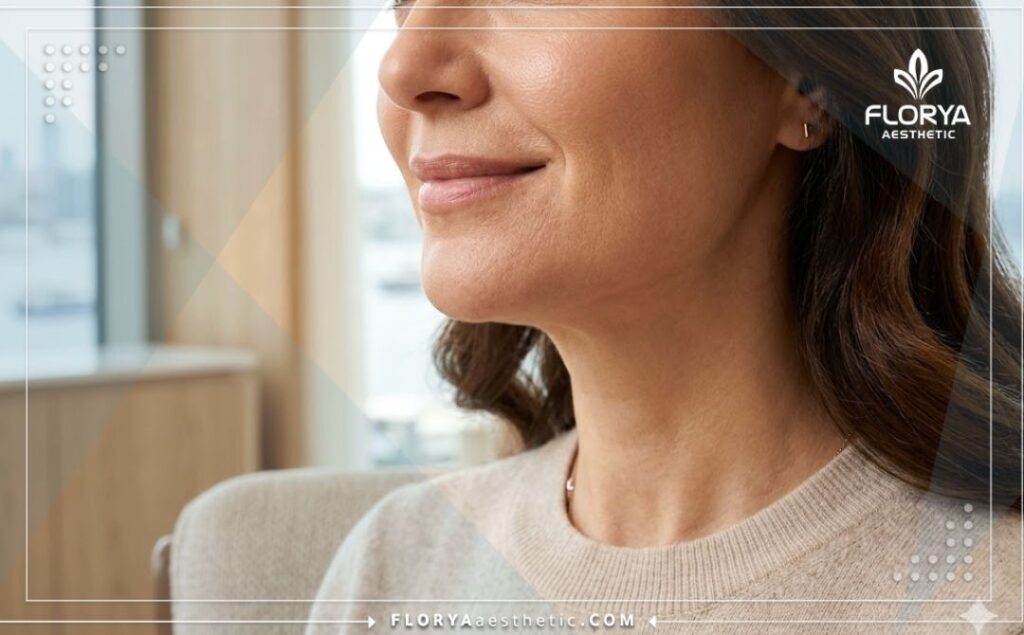 Идеальный и безупречный результат эстетического омоложения лица крупным планом.