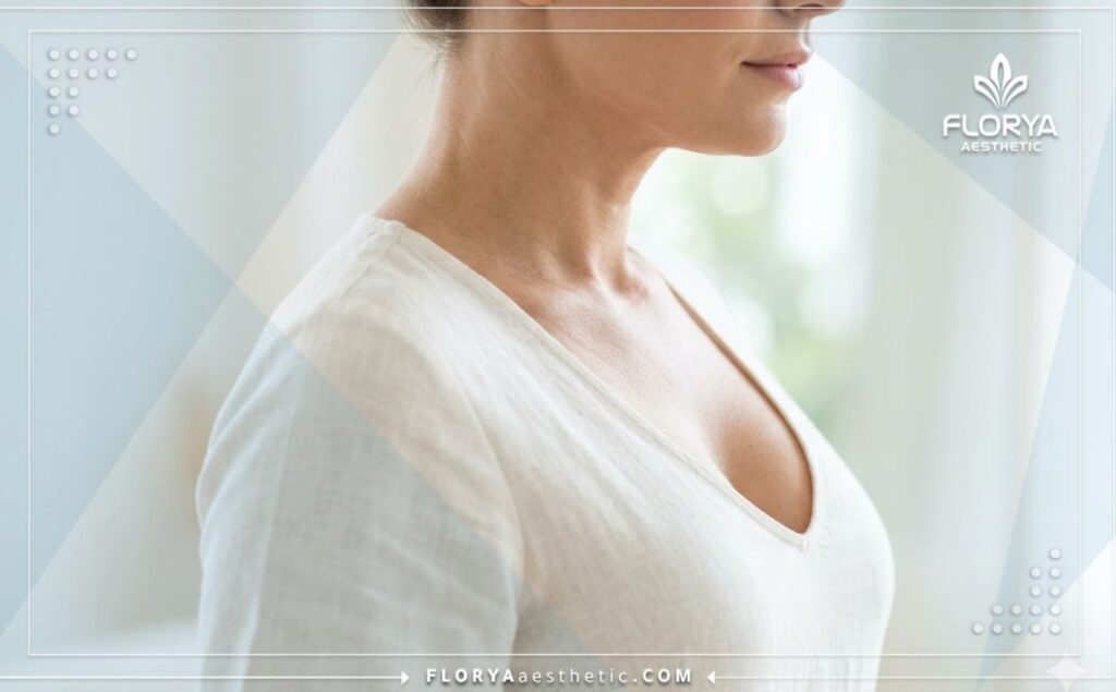 Close-up showing the flawless and natural result of a successful breast enhancement procedure.