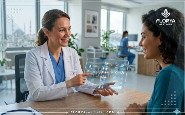 Professional doctor discussing a Fat Transfer in Turkey using advanced digital planning technology.