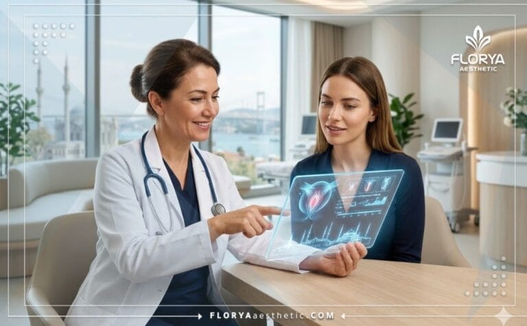 A professional Female Doctor for Vaginal Aesthetics and Tightening in Turkey showing a digital treatment plan to her patient.