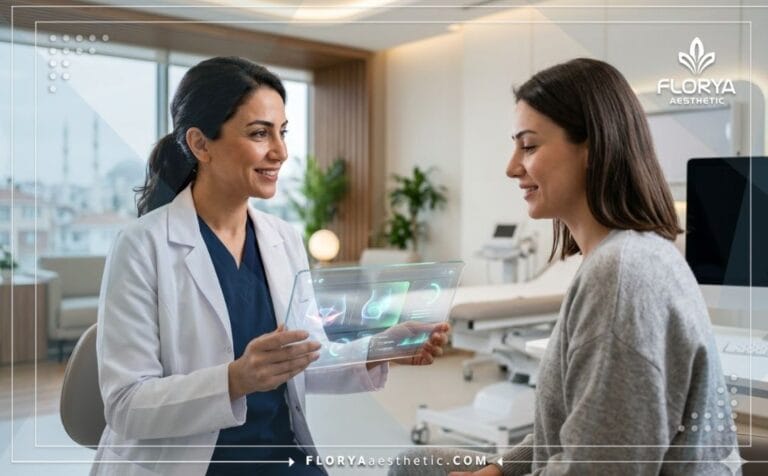 Female Labiaplasty Surgeon in Turkey using digital tools for consultation.