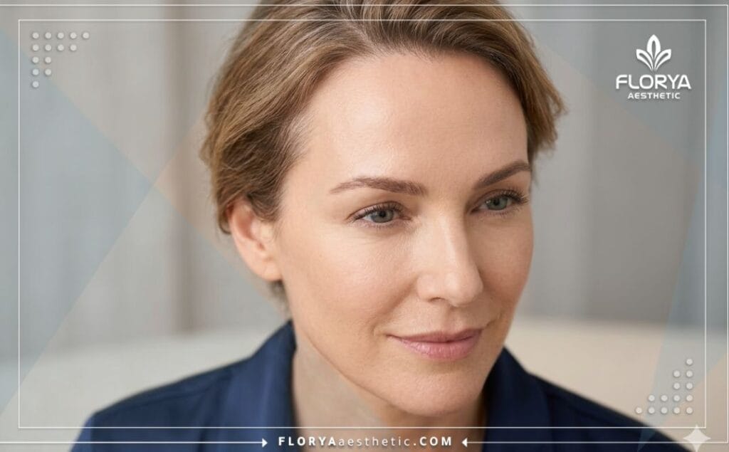 Résultat esthétique parfait et naturel d'un front lisse et rajeuni avec une belle peau.