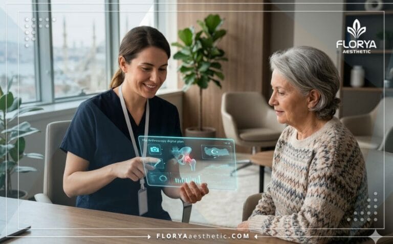 Médecin utilisant une tablette technologique pour planifier l'Arthroscopie de la Hanche en Turquie