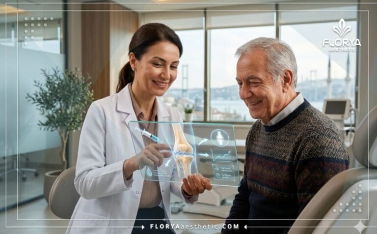 Doctor explaining the Hyaluronic Acid Knee Injection in Turkey digital plan