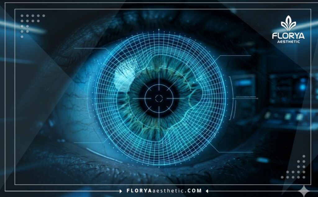 High-tech digital 3D mesh surface scan of a human eye for precision treatment