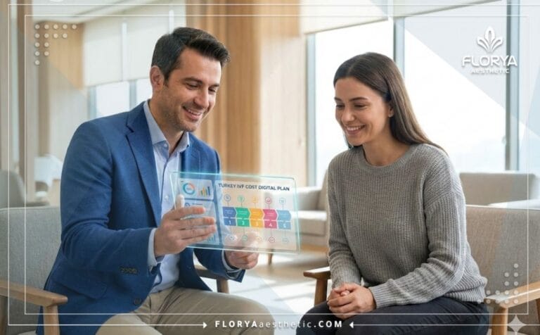 Médecin expliquant le Coût de la FIV en Turquie sur une tablette moderne