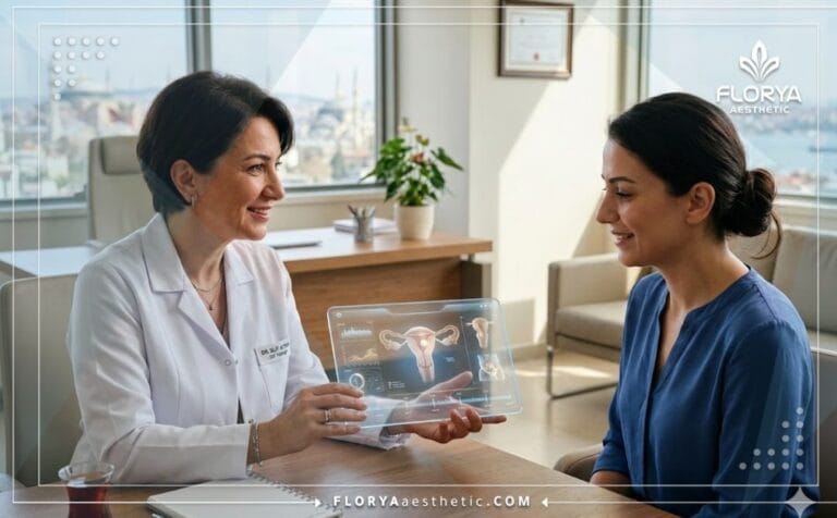 Professional doctor explaining the IVF in Turkey treatment plan using advanced digital technology.