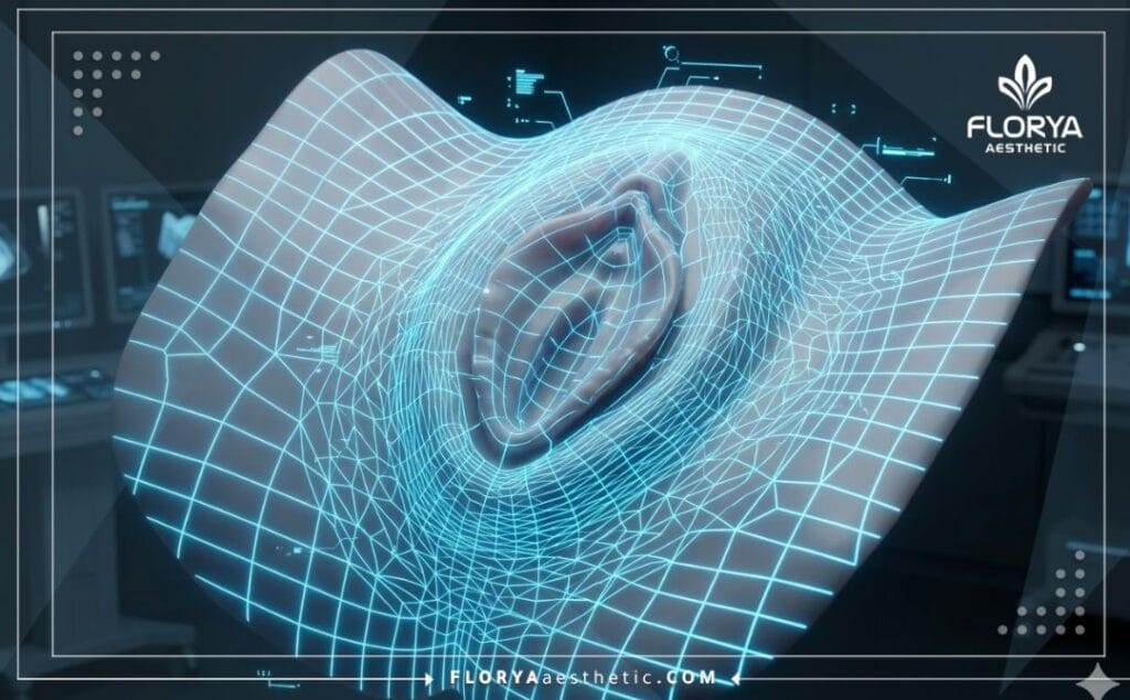 مسح رقمي ثلاثي الأبعاد يوضح دقة توزيع البوتكس في المنطقة المستهدفة.