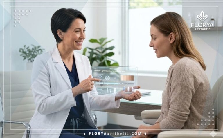 Médecin expliquant les détails d'une Expérience de blanchiment intime avec une tablette