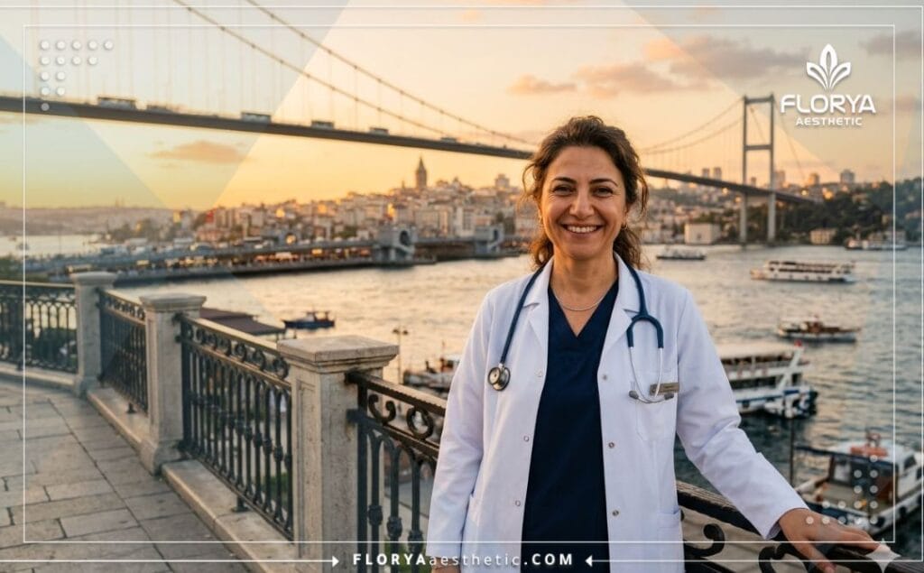 طبيب تجميل ودود يقف أمام جسر البوسفور في اسطنبول