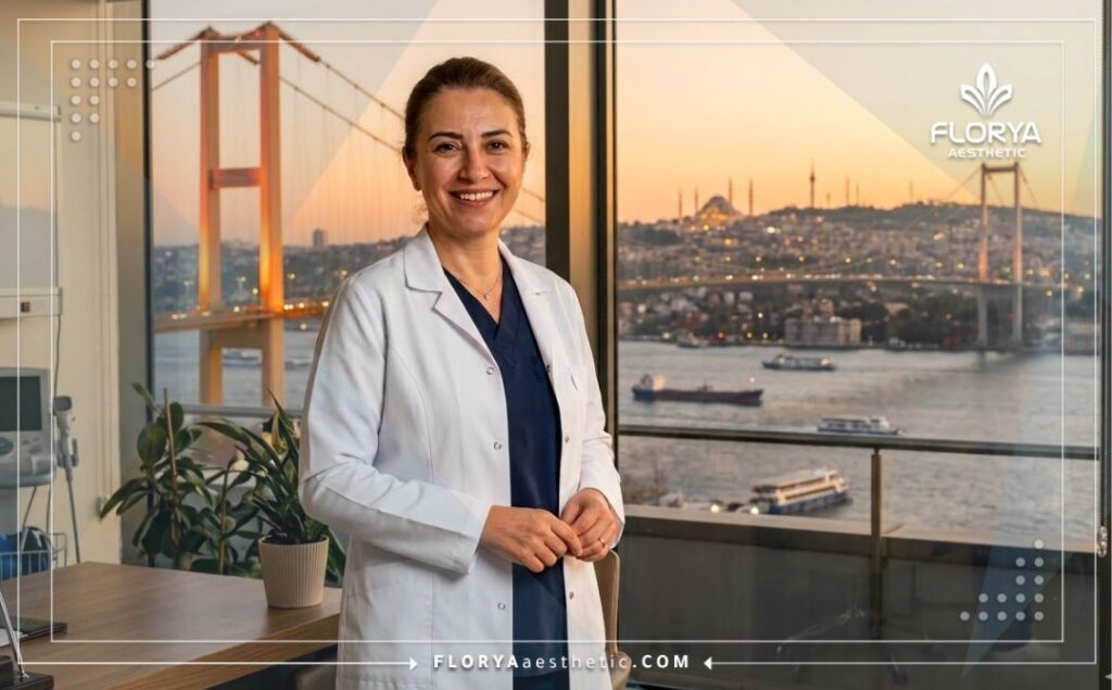 Приветливый окулист в Стамбуле на фоне моста через Босфор.