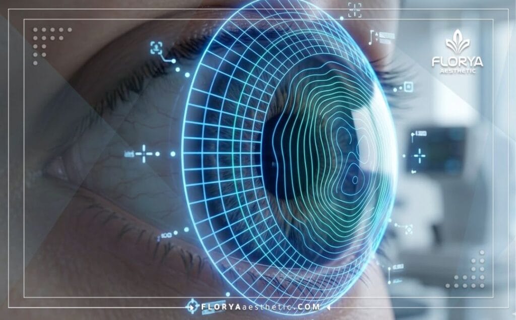 Escáner de superficie 3D macro de alta tecnología enfocado en la córnea.