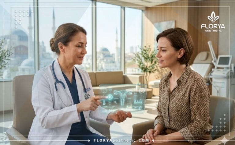 Doctor explaining the Laser Urinary Incontinence Treatment in Turkey plan on a digital tablet